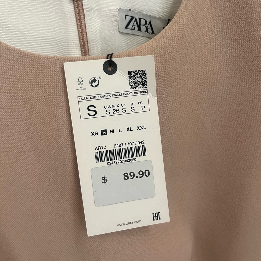 Zara Voluminous Short Dress in Beige-pink size Small - Picture 5 of 5